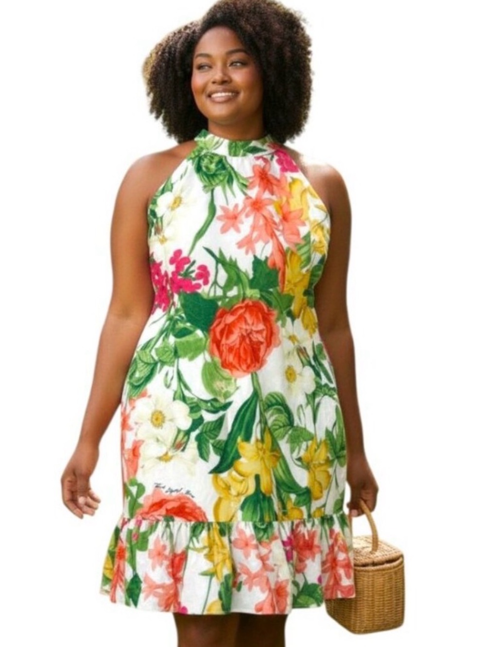 Karl Lagerfeld Women's Floral Halter Dress in White, Yellow, Pink, Green Size 14